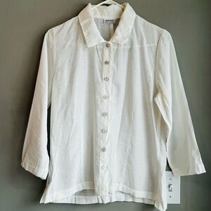 Habitat Crisp White Collared Shirt Button Detail S/M Classic Neutral